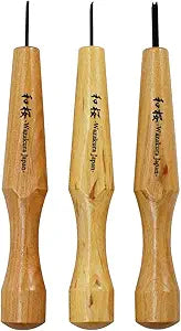 Wazakura 3PCS Bonsai Chisel Kit with Round Gouge, Single Bevel Skewed and V-Parting Tool, Hand Carving Tool Set for Jin Shari Making, Woodworking Knife Pack - Mini Size
