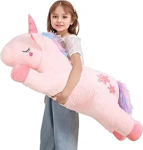 Tianmihou 40inch Cute Giant Pink Unicorn Plush Toy, Jumbo Soft Long Body Pillow Plushies Pets, Large Rainbow Unicorn Stuffed Animals, Big Doll for Kids Boys and Girls, Birthday
