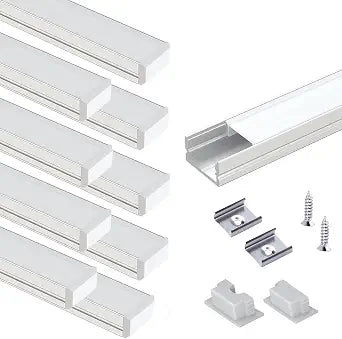 VST 10Pack 3.3 ft LED Aluminum Channel with Milky White Cover U Shape 15x8mm, Led Strip Light Track with End Caps and Mounting Clips Accessories, Aluminum Profile for Led Strip Lights