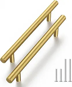 Haliwu 30 Pack Cabinet Handles Brass Gold Cabinet Pulls 4 Inch Hole Center Drawer Pulls Modern Bar Dresser Handles for Bathroom Kitchen Bedroom