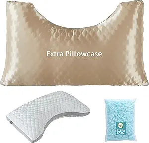 Side Sleeper Pillows for Adults - Curved Pillow with 3 Compartments for Neck Pain Relief, Adjustable Crescent Pillow Side Sleeper with Extra Shredded Memory Foam Bag and 2 Pillowcases, 19 * 29in