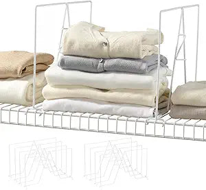 Wire Shelf Dividers - White Closet Organization & Storage Organizer - No Tool Shelf Divider for Wire Shelves - Metal Shelf Accessories for 16 Deep Wire Shelves Tall 12 Height 8 Pack
