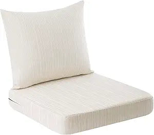 VAKADO Outdoor Chair Cushions for Patio Furniture Set of 24X24 Inch,Waterproof Chenille UV Resistant Deep Seat with Removable Cover Garden Decorative Cushions for Seat Tent Deck Stripe Cream