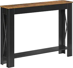 YATINEY Farmhouse Console Table, 39.4'' Small Narrow Entryway Table, Wood Couch Table Behind Sofa with Storage Shelf, Slim Farmhouse Hallway Table for Hallway, Foyer, Black and Rustic Brown CT34BR