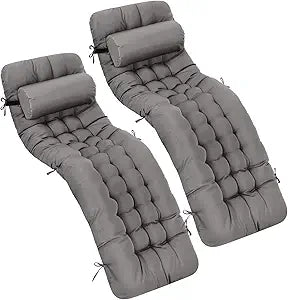 Tudomro Outdoor Chaise Lounge Cushion 66x21x4'' Waterproof & Fade-Resistant Patio Pool Chaise Lounge Cushion Headrest Pillow Tie Replacement Rocking High Back Chair(Dark Gray,Set of 2)