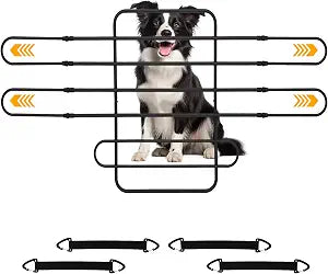Adjustable Dog Car Barrier, Follow Seat Movement, 34-58" Width, Heavy Duty Metal Pet Gate, Easy Install Elastic Ropes, Universal Fit SUV Sedan Truck MPV Front/Back Seat
