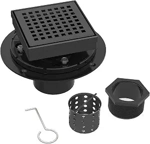 4 Inch Matte Black Square Shower Drain with Removable Grate
