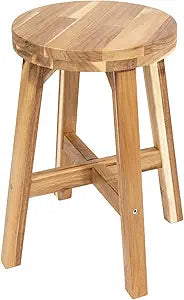 ARROWSTONE Round Stool Acacia Wood, 18" Height, 11'' Round Top, Backless, Easy Assembly, Natural Wax Finish, Wooden Stool for Plant, Dining Room, Kitchen Counter, Makeup