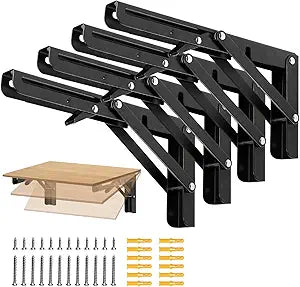 Folding Shelf Brackets 20 inch Foldable Shelf Bracket Heavy Duty Collapsible Shelf Brackets DIY Wall Mounted Fold Down Table Bracket Space-Saving for Benches Workstation (4PC, Max.Load 177 lbs)