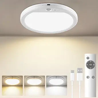 Meliya Rechargeable Motion Sensor Ceiling Light with Remote, 3000K 4000K 6500K Magnetic No Wiring Battery Powered Closet Light for Shower Stairs Hallway Porch Pantry Garage Patio Shed