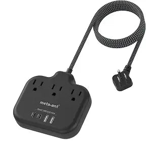 10FT Cruise Approved Power Strip with USB C - Black Flat Plug Extension Cord with 3 Outlets & 4 USB Ports (2 USB-C), No Surge Protector for Cruise, Kitchen, Bathroom, Travel