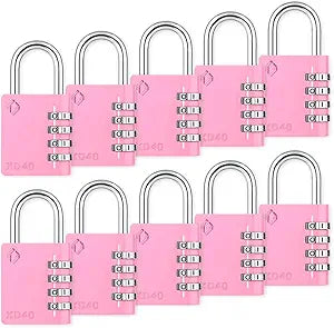 XD40 Combination Lock, 4-Digit Padlock for School Gym Sports LockerLock, Fence, Toolbox, Case, Hasp Storage (10-Pack, Pink)