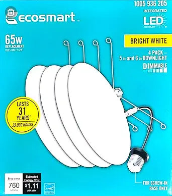 EcoSmart 5/6 in. Bright White Integrated LED Recessed Trim (4-Pack), NB01cA10FR1-309