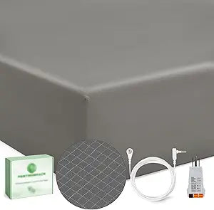 Grounding Sheets King 25% Silver Fiber 75% Organic Cotton with Outlet Tester and Test Pen, Grounded Bed Sheet Kit Earth Connected Bedding for Bed (Gray, King)