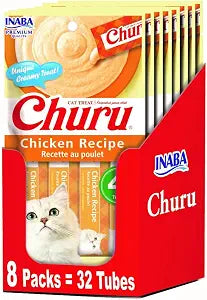 INABA Churu Lickable Pure Natural Cat Treats - Chicken Recipe (4 Servings per Package, 8 Packages) (32 Tubes)