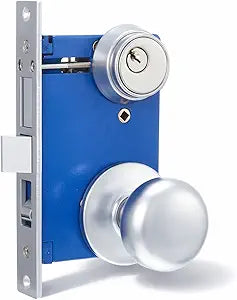 Tandefio 1 Set Double Cylinder Mortise Lock Iron Gate Ornamental Latch Set with 2-1/2" Backset 1" X 7-1/8" Faceplate Polish Brass(Right Hand,Silver)