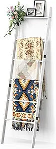 BAMBANG 6-Tier Blanket Ladder for Living Room, Blanket Quilt Ladder Rack Rustic Decorative Towel Holder, Wall Leaning Blanket Ladder Shelf Storage Farmhouse Decor for Bedroom Bathroom, White