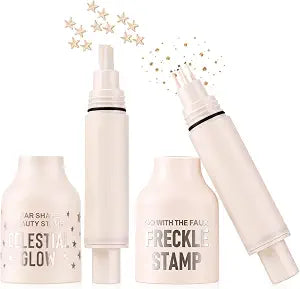 2PCS Glitter & Brown Freckle Stamp Kit, Gold Star Face Stamp Makeup