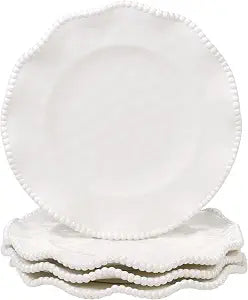 Perlette Off-White Melamine Dinner Plates Set of 4, 11" Elegant Beaded Design, Unbreakable & Heavyweight Indoor & Outdoor Use, Perfect for Dining, BBQs, Picnics, Weddings & Everyday Meals