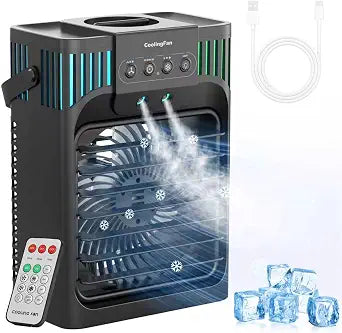 Portable Air Conditioners,4-in-1 Evaporative Air Cooler with 3 Speeds, 3 Modes & 7 LED Light Cooling Fan with Remote, 2-8H Timer, 1200ML Personal Mini Air Conditioner for Bedroom and Office