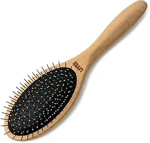 UTEE Professional Pin Brush for Long-Haired Dogs & Cats - Anti-Static Beechwood Grooming Brush with Massage Tips - Gentle De-tangling for Silky Coats & Sensitive Skin