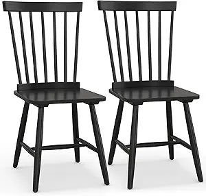 KOTEK Windsor Dining Chairs Set of 2, Wooden Kitchen Chairs with Spindle Back & Wide Seat, 400 LBS Weight Capacity, Armless Side Chairs for Dining Room, Living Room