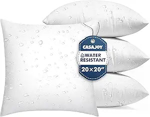 Pack of 4 20x20 Outdoor Pillows, Water Resistant Throw Pillow Inserts, Cushion Inner Pads for Patio, Sofa, Waterproof Pillow Insert