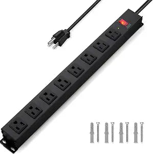 8 Outlet Power Strip Surge Protector, 6 Feet Metal Power Strip Heavy Duty with Switch for Home Office School Shop Garage, Wall Mount with Screw, 2100J 15A 125V 1875W, 14AWG, Black
