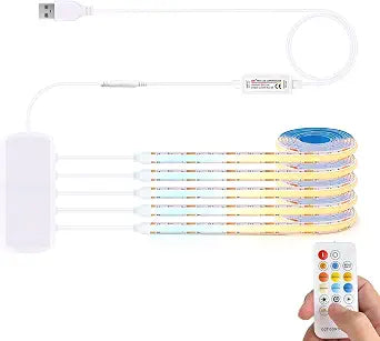 USB CCT COB LED Strip Lights Kit, 2700K-6500K Bright Dimmable CCT COB LED Lights with Remote, 5PCSX3.3FT Cuttable Self-Adhesive LED Strips for Under Cabinets Bedroom Kitchen Office Lighting