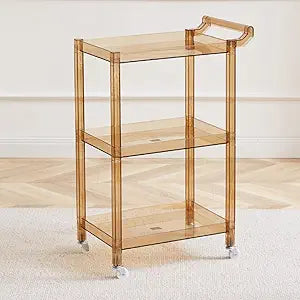Acrylic Utility Rolling Cart,3-Tier Acrylic Bar Cart with Pulling Handle & 4 Wheels for Kitchen Living Room Dining Laundry,Clear Multifunction Small Spaces Rolling Serving (Size:29.13'' H,Color:Tan)