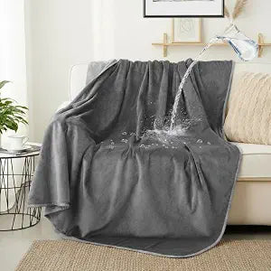 Waterproof Blanket for Bed 60"x80" | Dark Grey Throw Blanket for Large Dogs Reversible Soft Flannel Leakproof Spill-Proof Dog Blanket for Couch Camping Travel