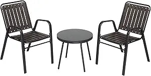 3-Piece Patio Bistro Table Set, Modern Outdoor Furniture Set with 2 Stackable Patio Dining Chairs and Round Table for Yard Balcony Porch