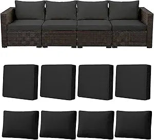 8pcs Outdoor Patio Cushion Covers Replacement, 24" Zippered Outdoor Cushion Covers Waterproof, UV Resistant & Washable Patio Furniture Cushion Covers Waterproof for Patio Sectional, Covers Only Black