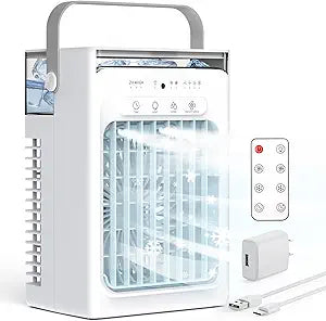 Portable Air Conditioners, 3-1 Mini AC Unit with Remote, 4 Speeds Small Air Cooler With 2 Mist Modes, 2 Cooling Modes,Timer,7 Lights, USB Powered Cooling Fan for Bedoom Camping Office