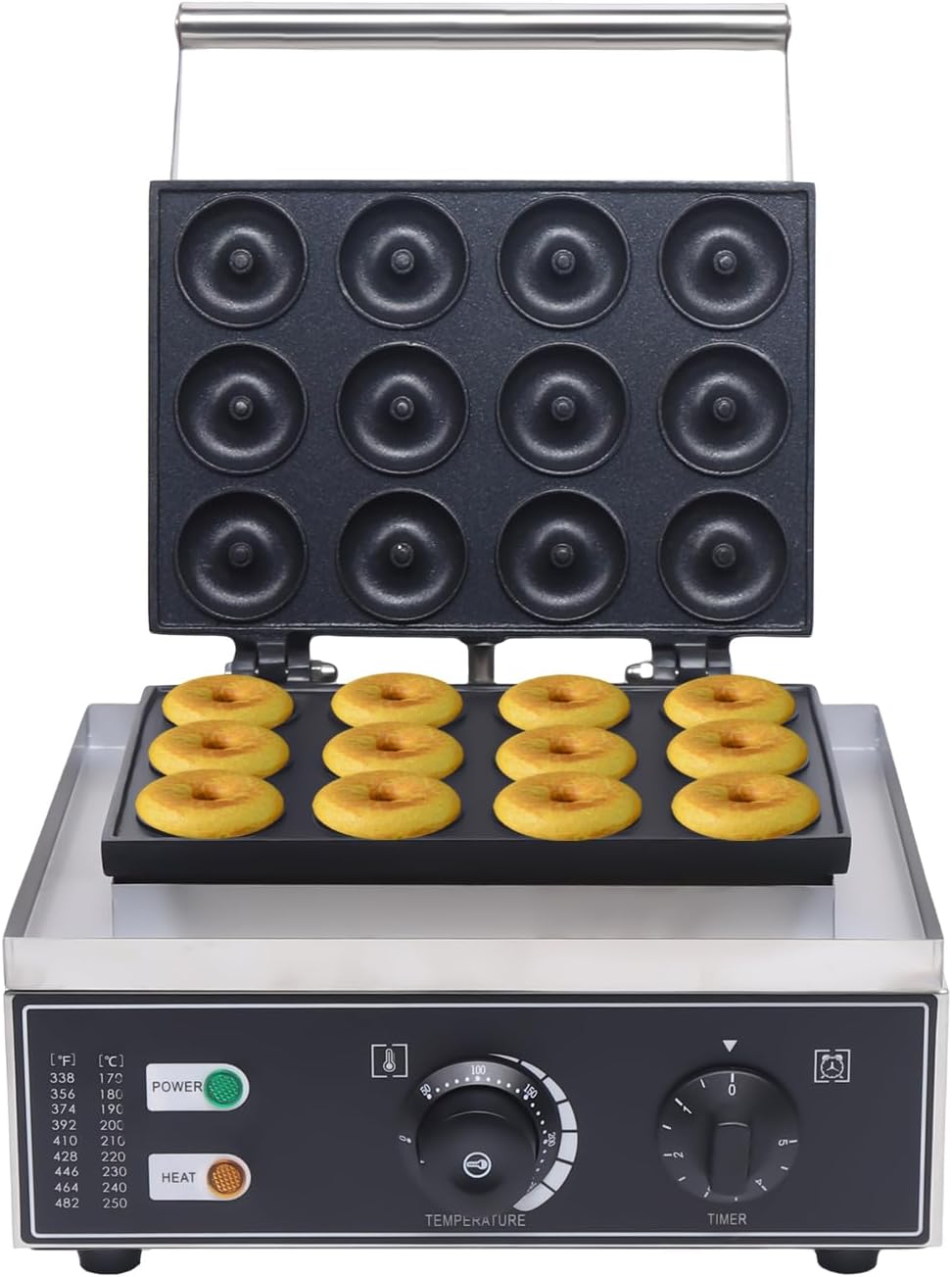 Electric Donut Maker Machine with 12 Grid, Nonstick Mini Doughnut Baker Maker, 110V 1500W Double-Sided Heating Commercial Donut Making Tool for Home Bakery Coffee Shop