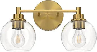 VONLUCE Bathroom Light Fixtures, 2-Light Vanity Light with Globe Glass Shades E26 Sockets, Bathroom Lights Over Mirror for Bedroom Hallway Living Room, Gold Finish