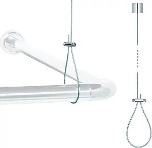 Ceiling Mounted Shower Curtain Rod Support Adjustable 60 Ceiling Suspension Holder for Curved, L-Shaped & Straight Shower Rods, Sturdy Rustproof Stainless Steel Support (Prevents Sagging)