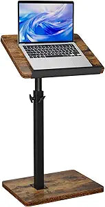 IBUYKE C Shaped Side Table, Angle Adjustable, 360 Swivel Height Adjustable End Table for Small Spaces, for Phone Computer & Tablet, Modern Small Coffee Snack Table for Sofa/Bed, Brown UTVT004H
