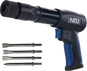 Air hammer, NEU PNEUPACTURE 250mm long barrel air chisel kit, with 4pcs chisels, with quick change retainer, 2200bpm, front exhuast, air chisel for shoveling and cutting