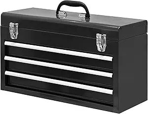 BIG RED 3 Drawer 20 Metal Tool Box Portable Steel Tool Chest with Metal Latch Closure for Garage, Home and Workbench,Black,ANTBD133-XT
