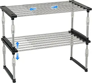 carrotez 2 Pack Expandable Cabinet Organizer, Set of 1 Width & Height-Adjustable Kitchen Cabinet Organizer Shelf, Stackable Kitchen Counter Shelf, 11.8~19.6 x 7.8 x 5.9~9" Black