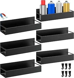 6 Pcs Magnetic Spray Can Holder, Magnet Toolbox Holder, Wall Mounted Spray Bottle Rack, Mechanic Paint Can Organizer, Tool Box Storage Rack for Garage Home Workspace (Black)