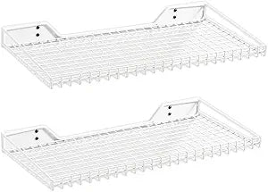Wallmaster Heavy Duty Garage Wall Shelving 2 Pack 23.6"x11.8" Metal Wire Shelves Wall Mount Mesh Storage Rack for Garage, Office, Basement and Kithcen, max Load 65 lbs (White)