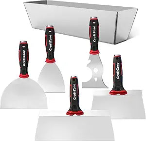 6 Pcs Putty Knife Set Drywall Tool Kit Taping Knife Mud Pan & Painter Scraper Tool Drywall Finishing Tools for Joint Taping Finishing & Patching
