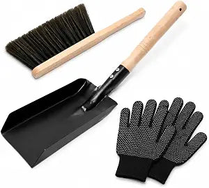 Fireplace Ash Shovel and Brush Set with Gloves