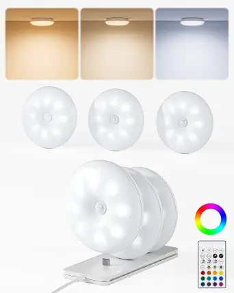 6-Pack RGB Puck Lights with Charging Station, Motion Sensor Cabinet Lights