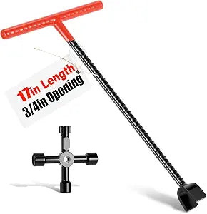 17in Professional Water Meter Key Shut off Tool with 4-Way Utility Keys