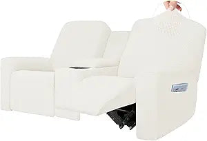 Easy-Going 1 Piece Stretch Reclining Loveseat with Middle Console Slipcover, 2 Seater Loveseat Recliner Cover with Holder and Storage, Recliner Couch Sofa Cover, Furniture Protector Cream