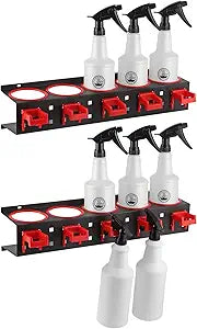MOLIGOU 2 Pcs Spray Bottle Storage Rack, Wall Mount Bottle Organizer Car Detailing, Steel Spray Bottle Holder
