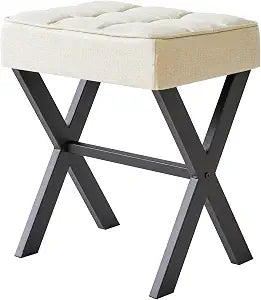 IBUYKE Square Makeup Stool with X-Leg, Linen Vanity Chair, Linen LG-70Y